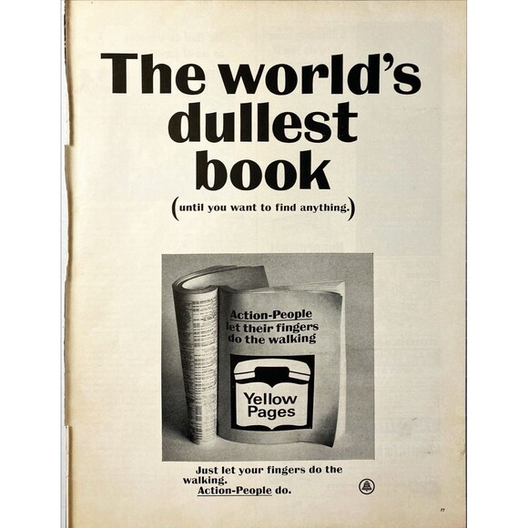 Yellow Pages "The Worlds Dullest Book" Vintage Print Ad 1966 - Picture 1 of 3